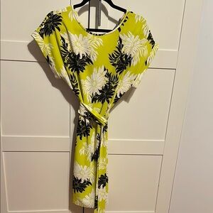 LOFT Chartreuse/Yellow Tie Front Midi Dress Casual Resort Wear
